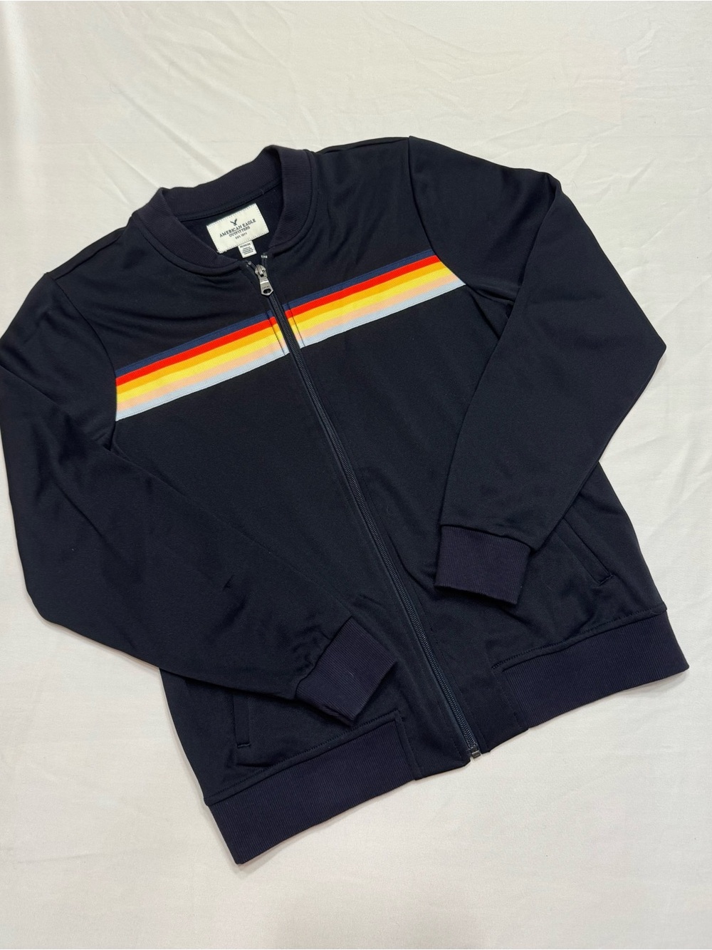 American Eagle Outfitters Black Zip-Up Jacket with Accent Stripe
